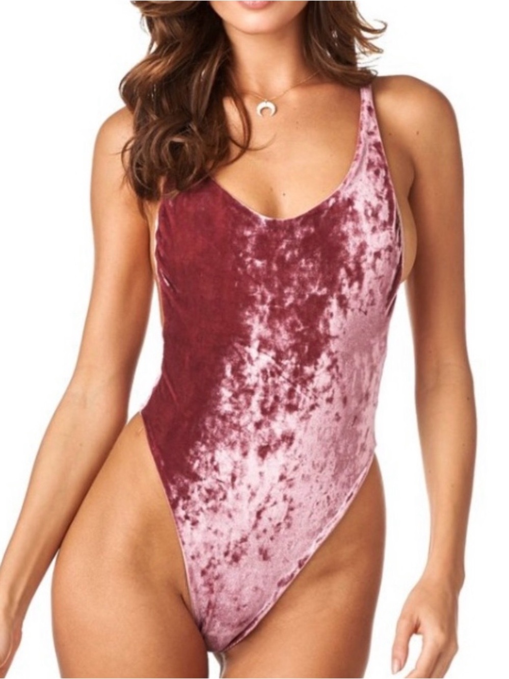 Velvet Pink High-Cut One-Piece Swimsuit
